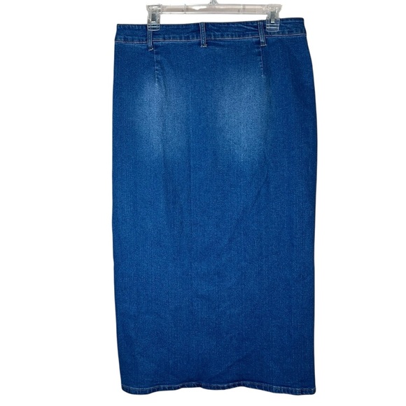 VTG Y2K Baccini Denim Maxi Skirt Sz 10 Button Front Straight Patch Pocket Preppy - Picture 2 of 5